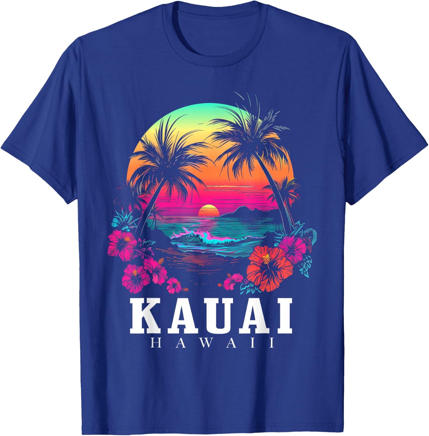 Kauai Hawaii Hawaiian Hibiscus Flowers Surfer Souvenir T-Shirt - T-Shirt | Royal