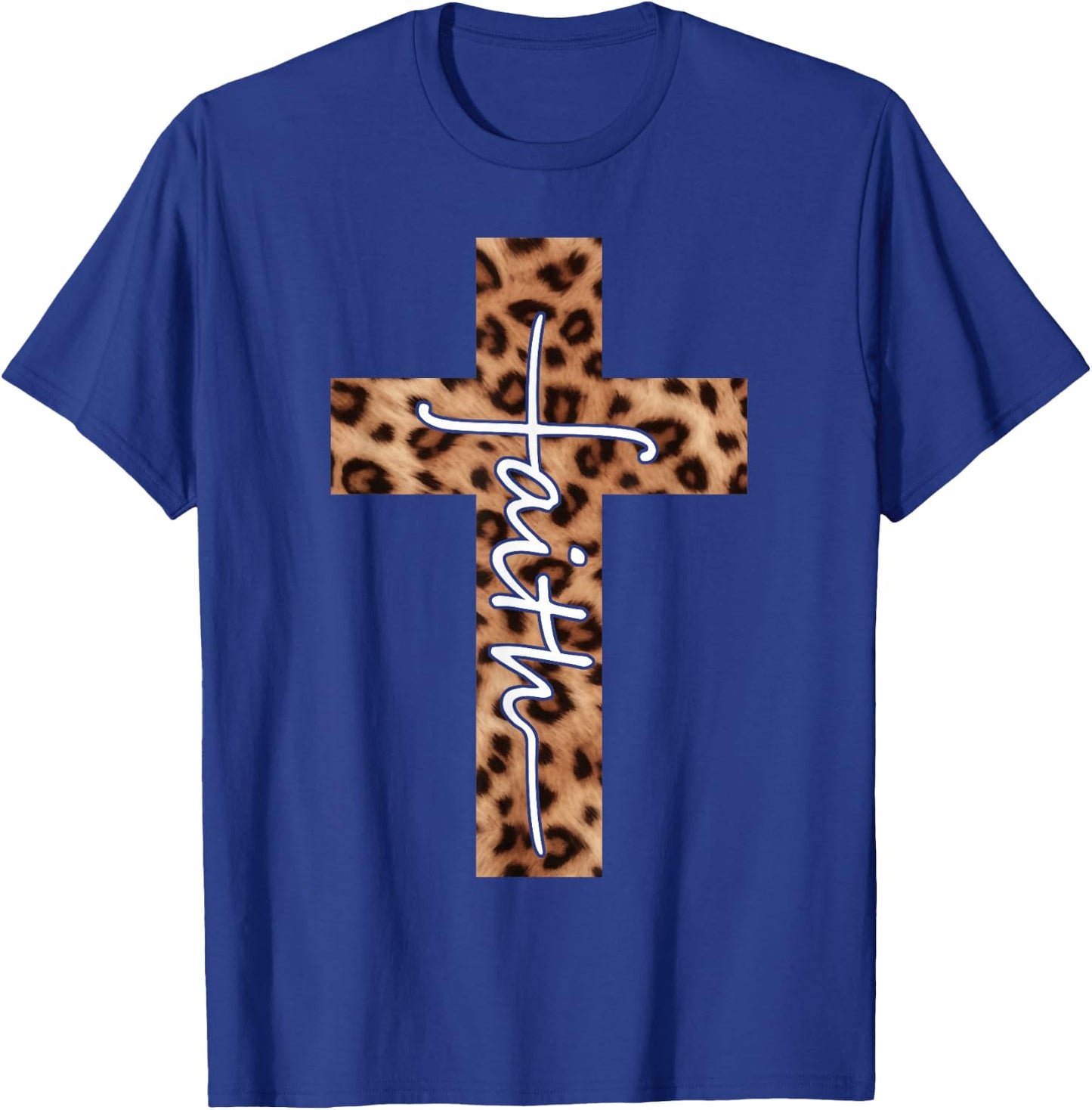 Faith Leopard Cross Christian Religious Faith Aesthetic T-Shirt - T-Shirt | Royal