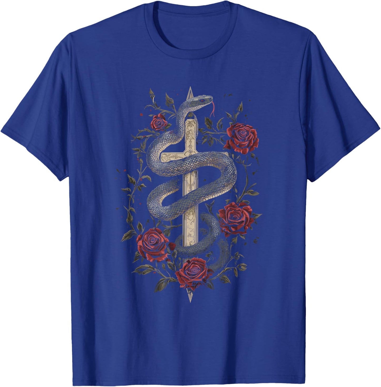Snakes and Roses Around a Sword - Gothic , Black, S T-Shirt - T-Shirt | Royal