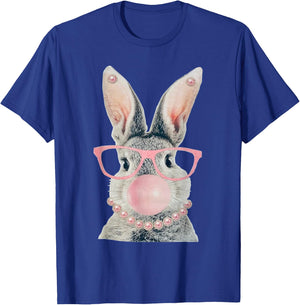 GLAM Funny BUNNY Wear Glasses Bead T-Shirt - T-Shirt | Royal