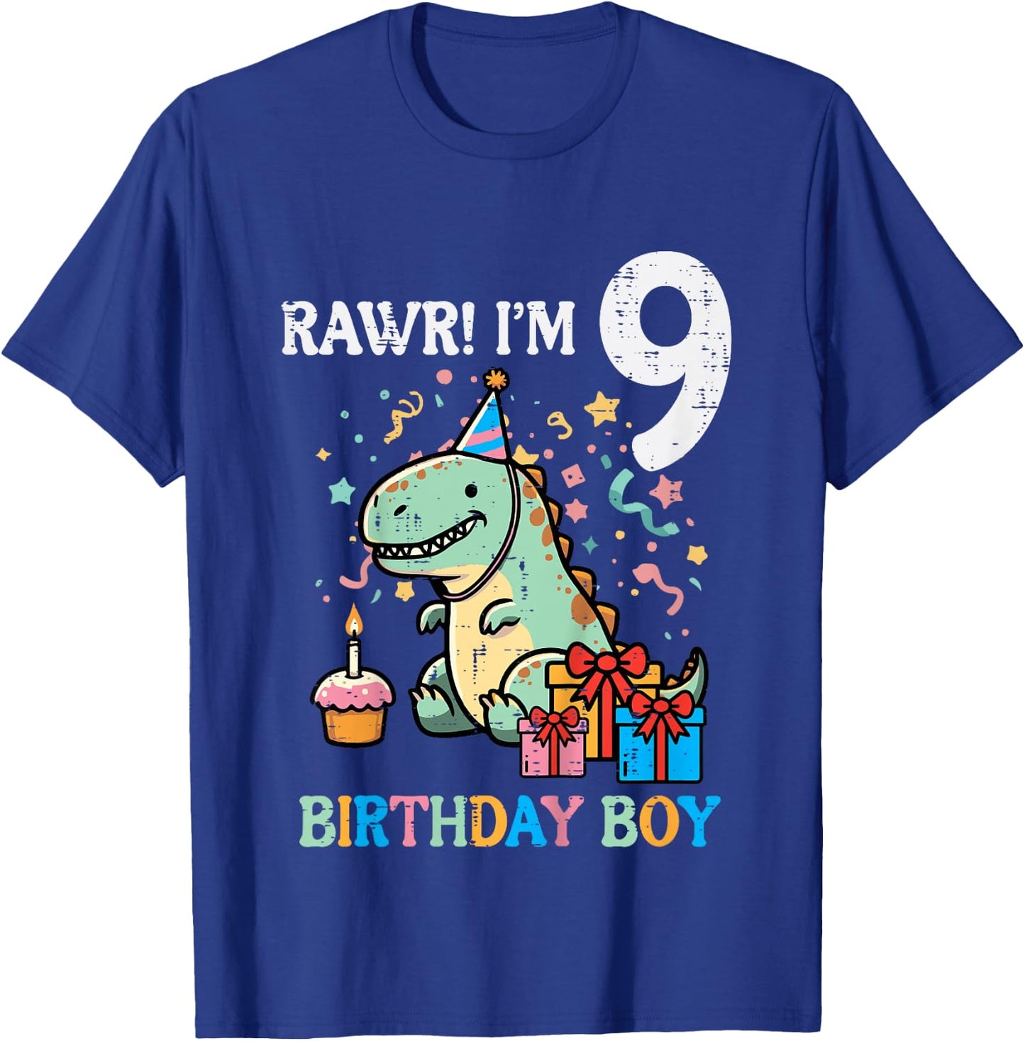 Kids Rawr Im 9 Dinosaur Birthday Boy Cute 9th Bday Trex Boys Kids T-Shirt - T-Shirt | Royal
