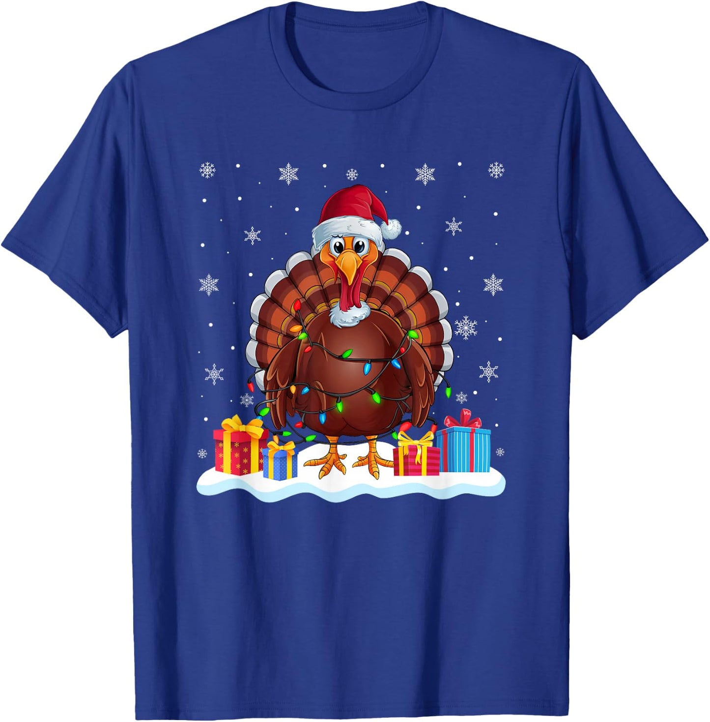 Turkey Santa Hat Christmas Tree Light Xmas Pajama T-Shirt - T-Shirt | Royal