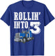 Rollin Into 3 Big Rig Semi Trailer Truck 3rd Birthday T-Shirt - T-Shirt | Royal
