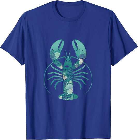 Teal Blue Lobster Sea Animal Silhouette Marine Life Vintage T-Shirt - T-Shirt | Royal