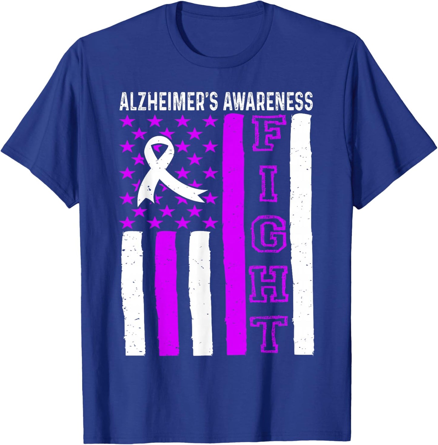 Alzheimer's Awareness Month USA Flag Purple Ribbon T-Shirt - T-Shirt | Royal