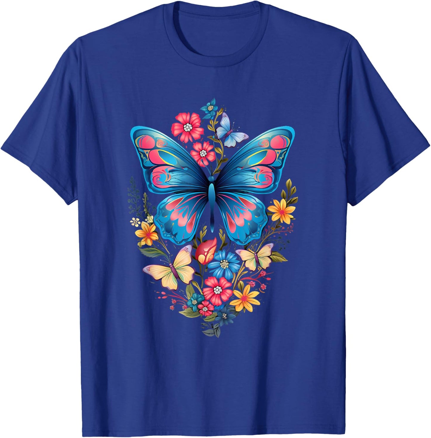 Butterfly with Flowers I Aesthetic Butterfly T-Shirt - T-Shirt | Royal