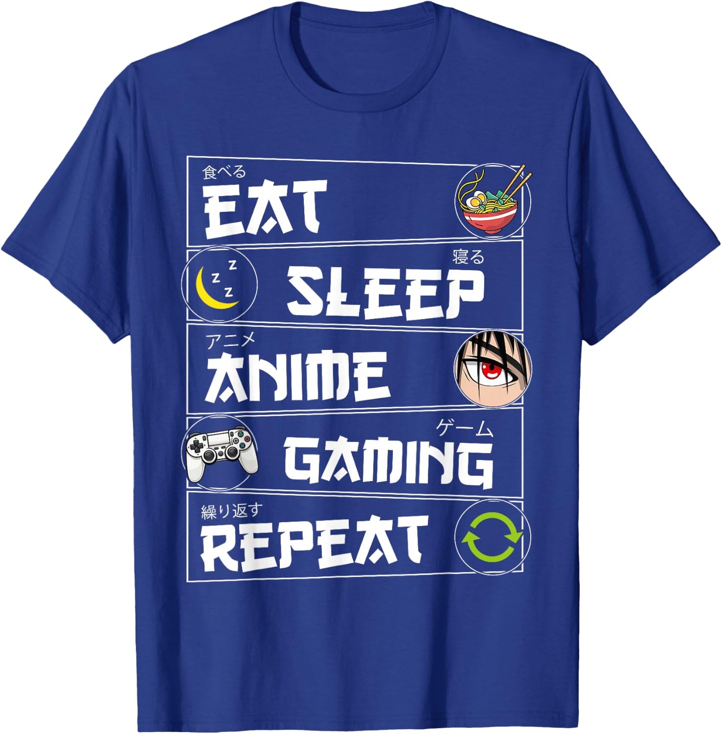 Eat Sleep Anime Gaming Repeat Kawaii Otaku Gamer Anime Manga T-Shirt - T-Shirt | Royal