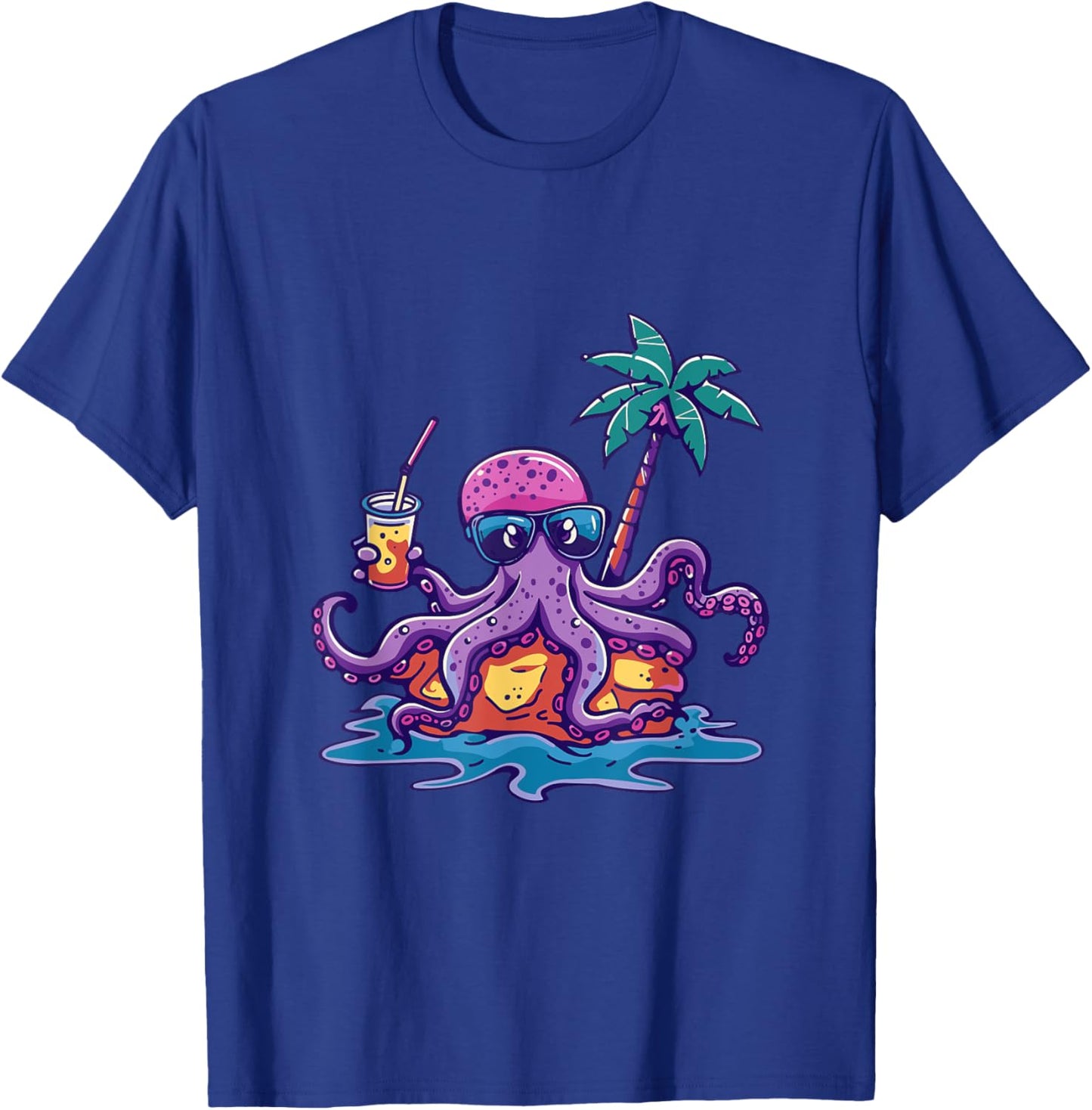 Octopus Party Palm Trees Summer Holiday T-Shirt - T-Shirt | Royal