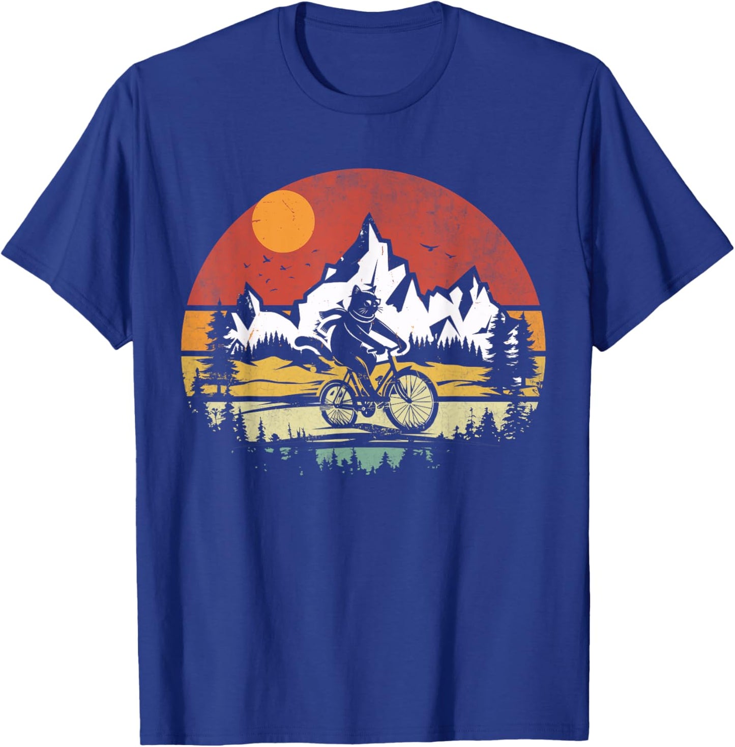 Funny Cat Riding Bicycle Vintage Mountain Biking Cat Biker T-Shirt - T-Shirt | Royal