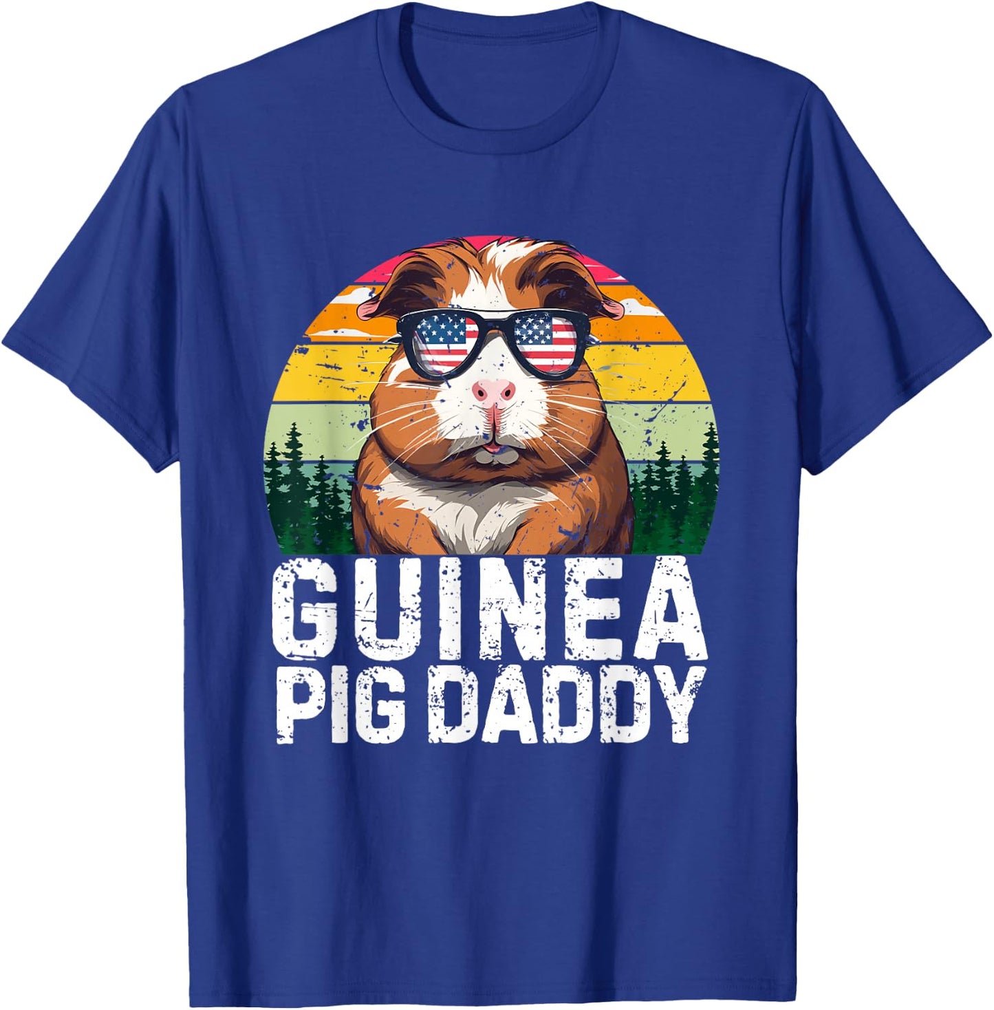 Guinea Pig Daddy USA Flag Father's Day 4th Of July Retro T-Shirt - T-Shirt | Royal