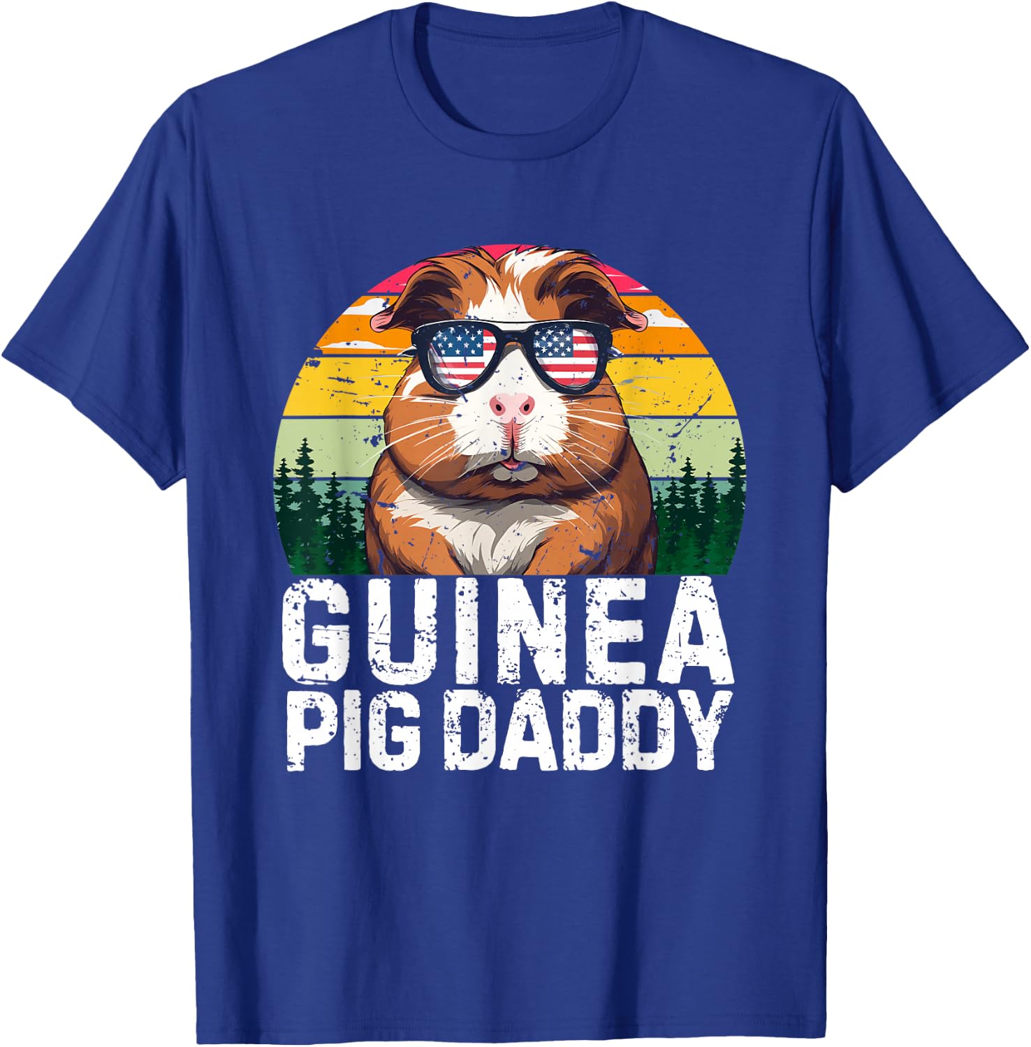 Guinea Pig Daddy USA Flag Father's Day 4th Of July Retro T-Shirt - T-Shirt | Royal