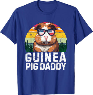 Guinea Pig Daddy USA Flag Father's Day 4th Of July Retro T-Shirt - T-Shirt | Royal