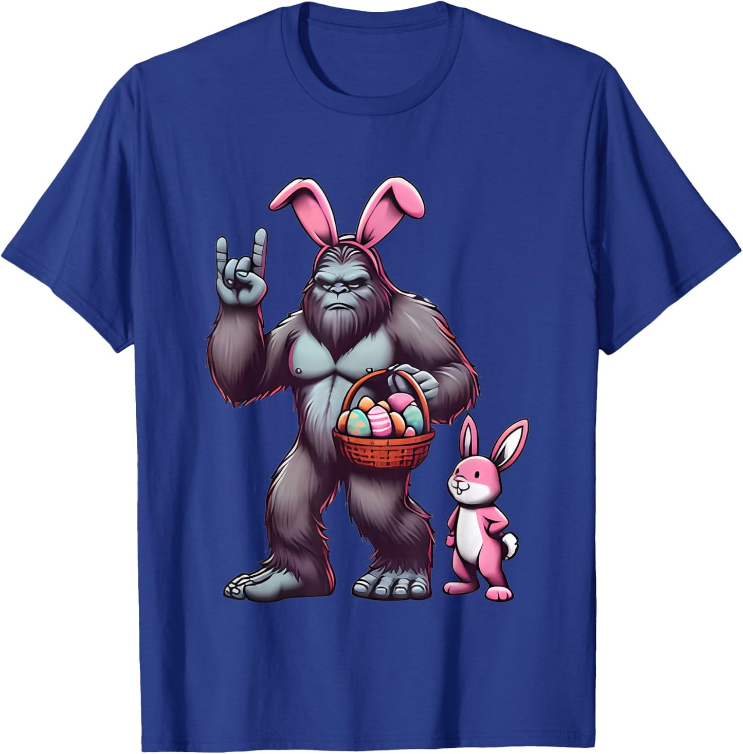 Bigfoot Sasquatch Bunny Easter Eggs Retro Men Boys Kids Cute T-Shirt - T-Shirt | Royal