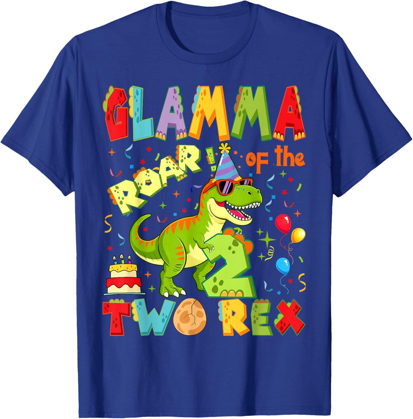 Glamma of The Two Rex 2nd Birthday Boy Dinosaur T-Rex T-Shirt - T-Shirt | Royal