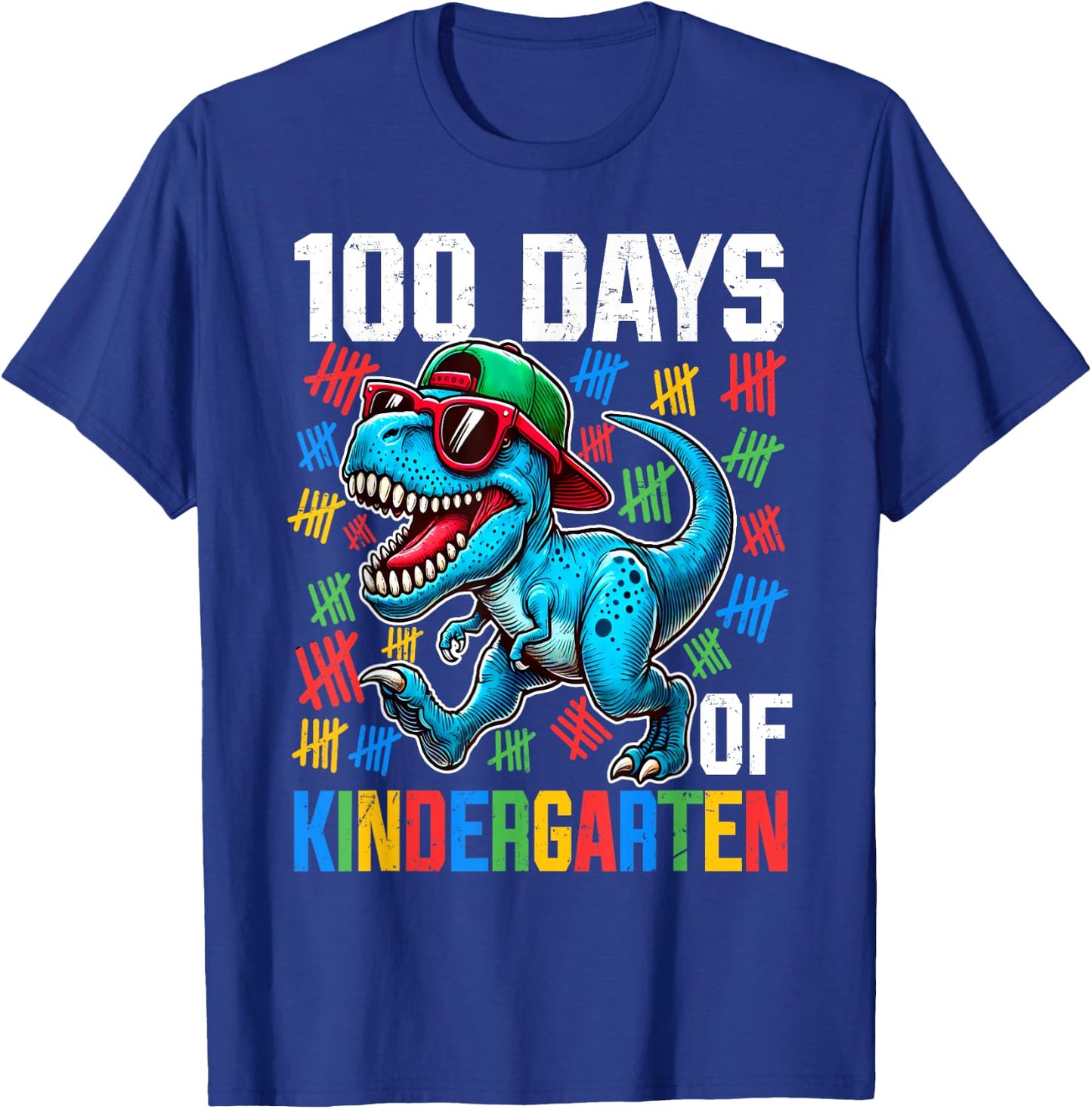 100 Days Of Kindergarten Dinosaur 100th Day Of School Boys T-Shirt - T-Shirt | Royal