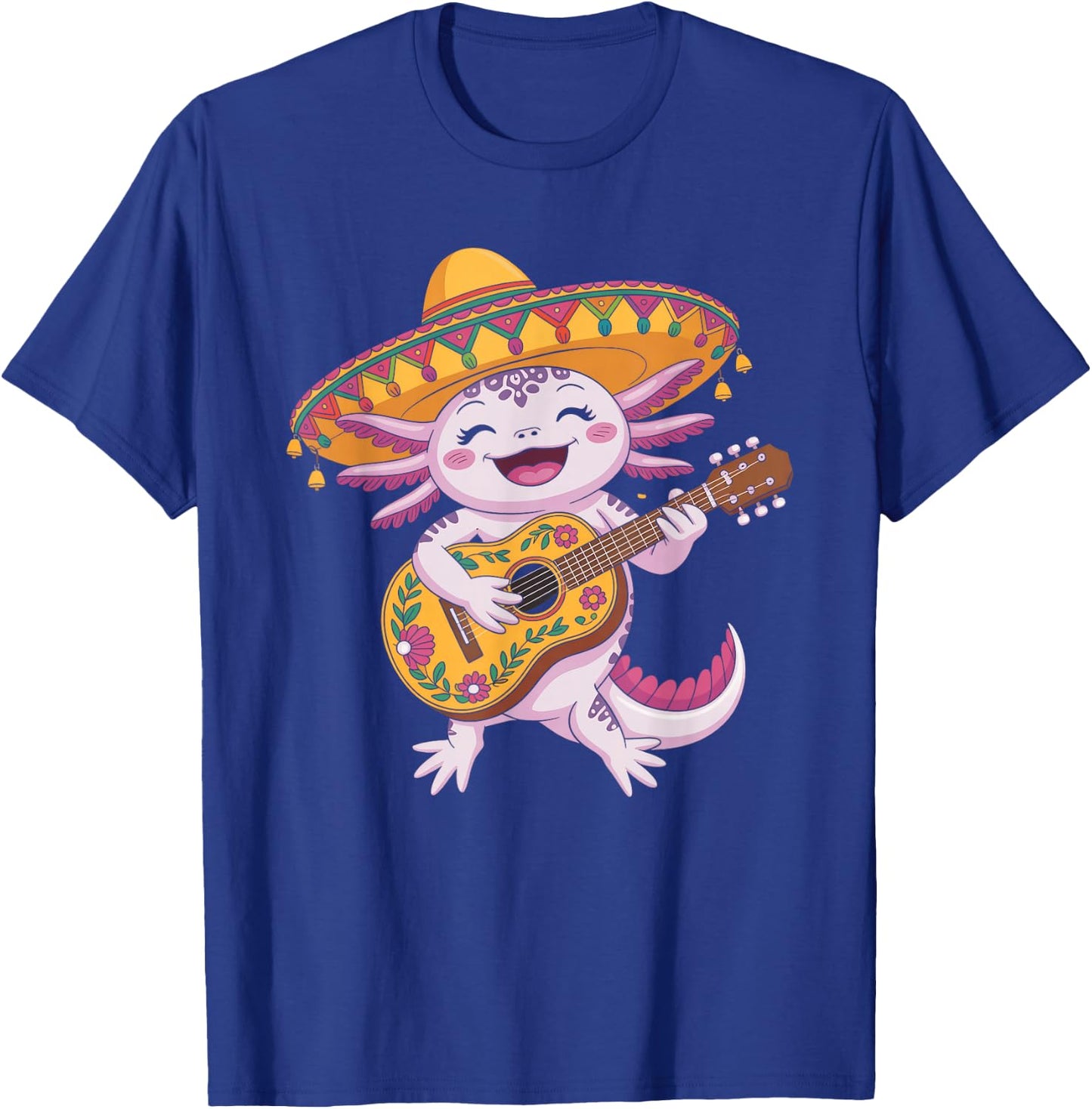 Mariachi Axolotl Fiesta Cinco De Mayo Party Sombrero Guitar T-Shirt - T-Shirt | Royal