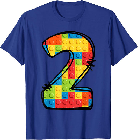 2 Year Old Blocks Building Master Builder 2nd Birthday T-Shirt - T-Shirt | Royal