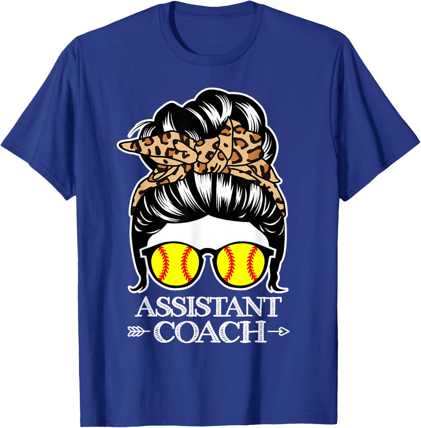 Softball Assistant Coach Messy Bun Hair Funny Softball Coach T-Shirt - T-Shirt | Royal