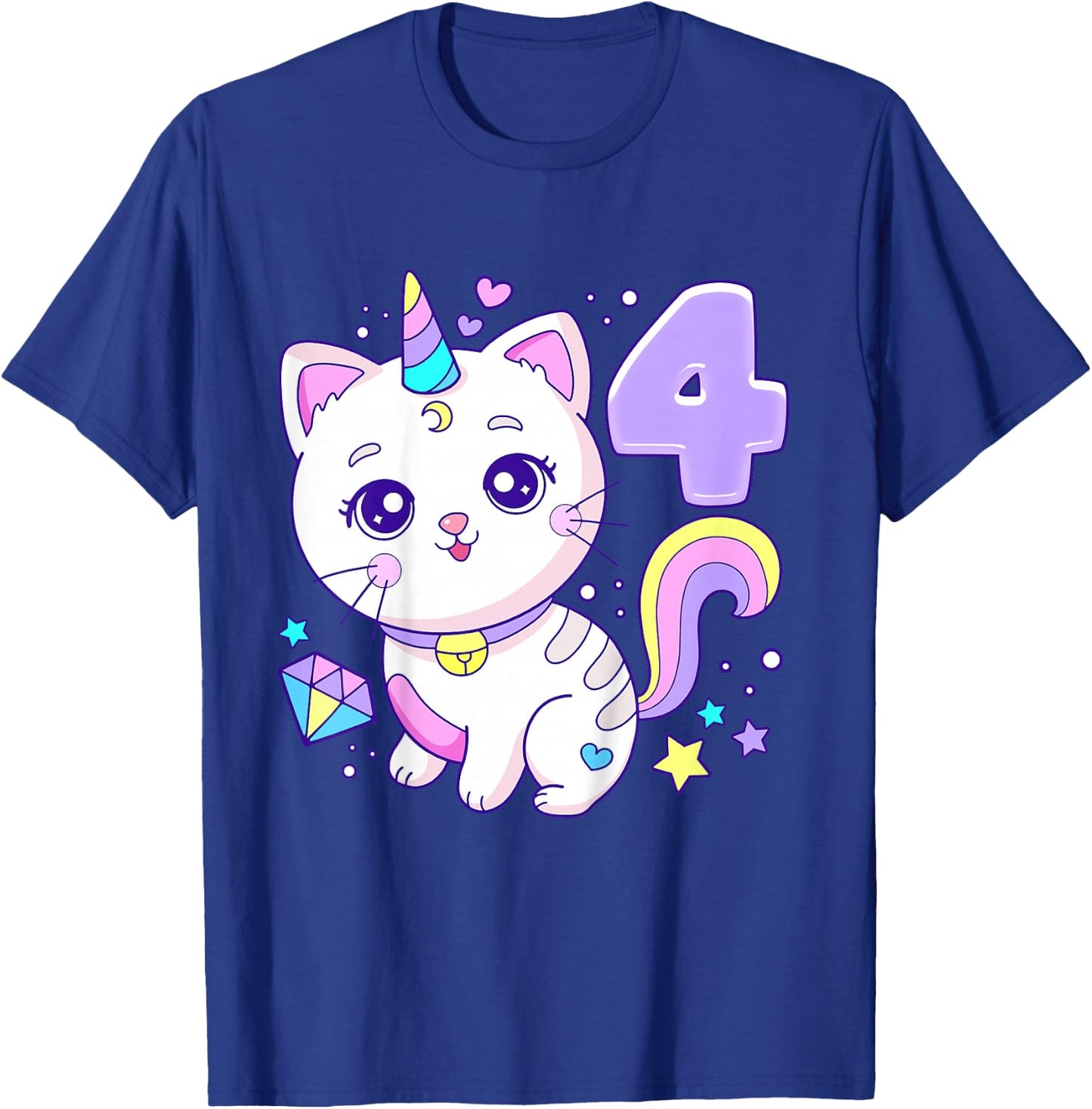 Birthday girl 4 years old, cat, unicorn, 4th birthday T-Shirt - T-Shirt | Royal