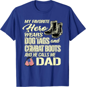 Hero Wears Dog Tags Combat Boots Proud Army Dad Father Gift T-Shirt - T-Shirt | Royal