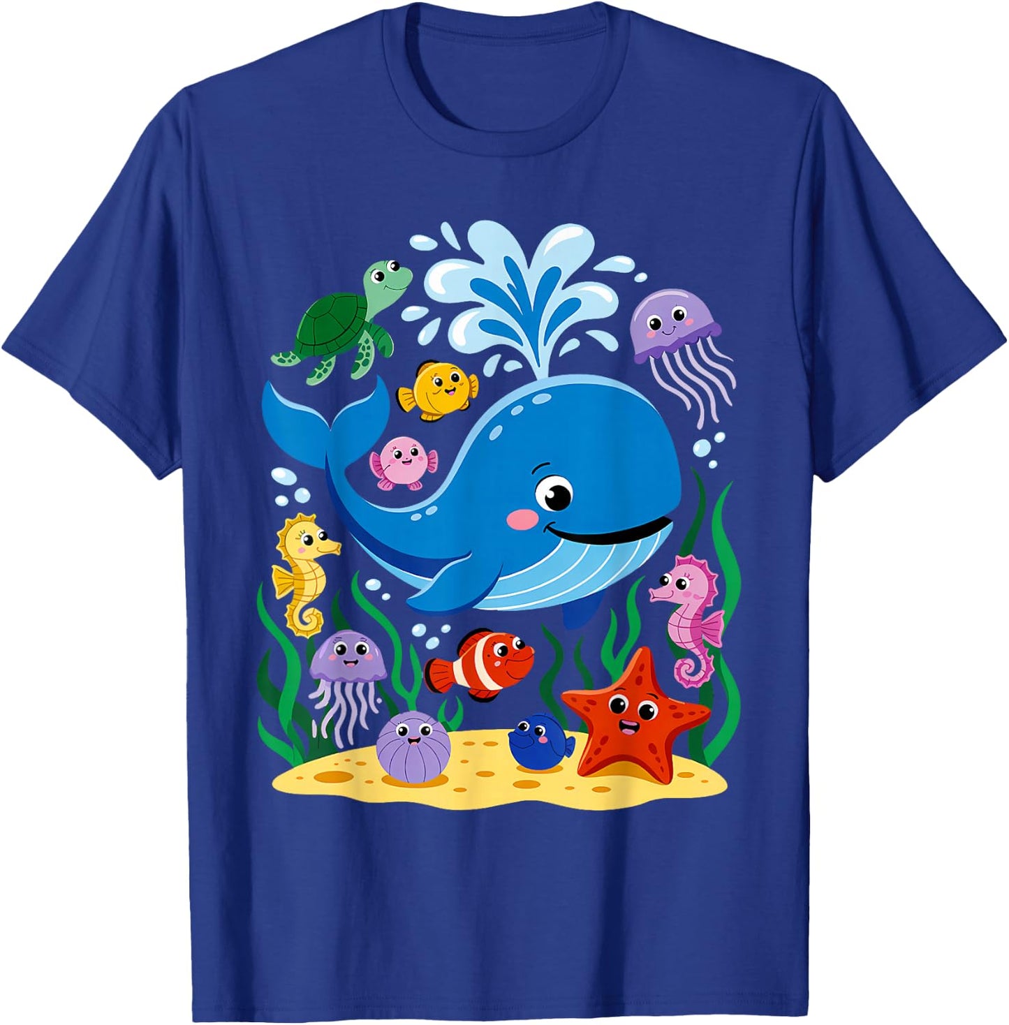 Sea Ocean Animals Whale Octopus Starfish Crab Kids Toddlers T-Shirt - T-Shirt | Royal