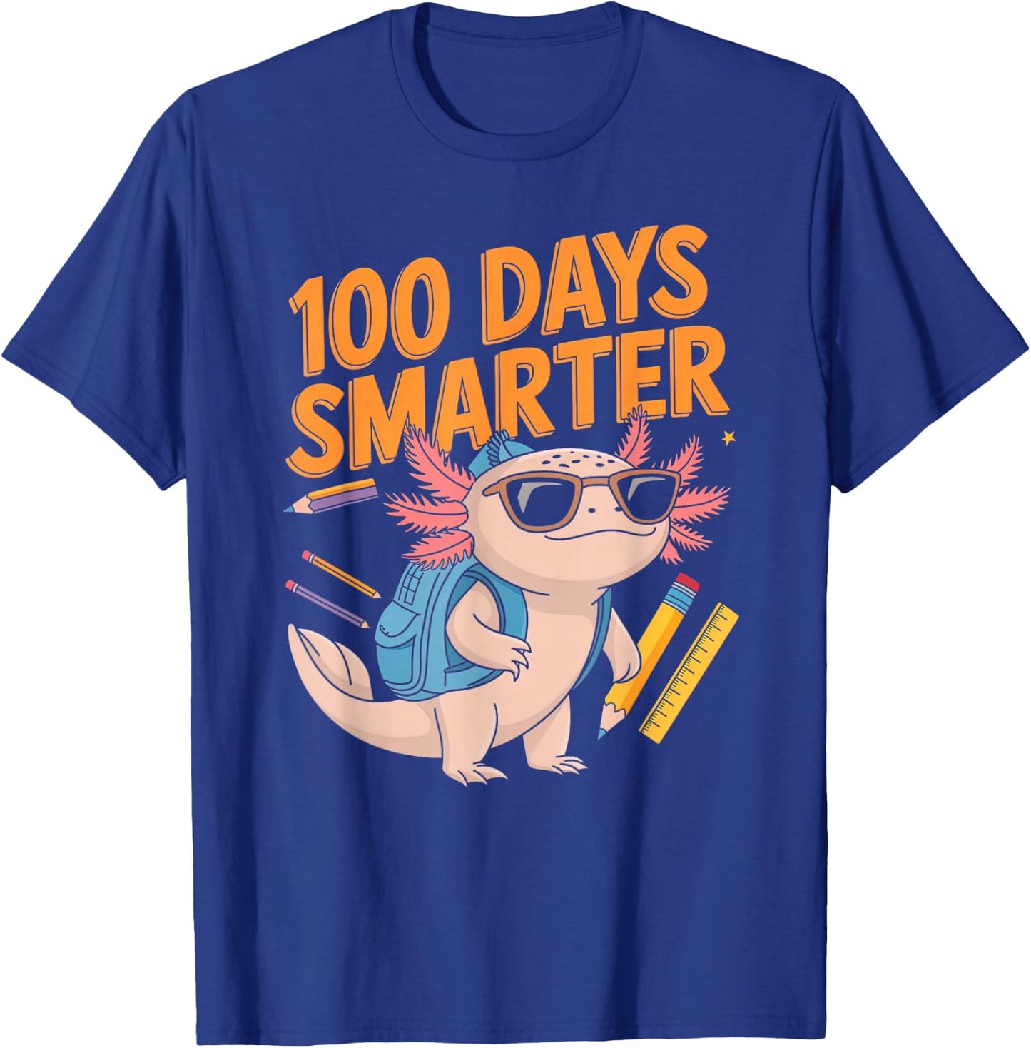 Funny 100th Day of School Axolotl 100 Days Smarter Kid Boy T-Shirt - T-Shirt | Royal