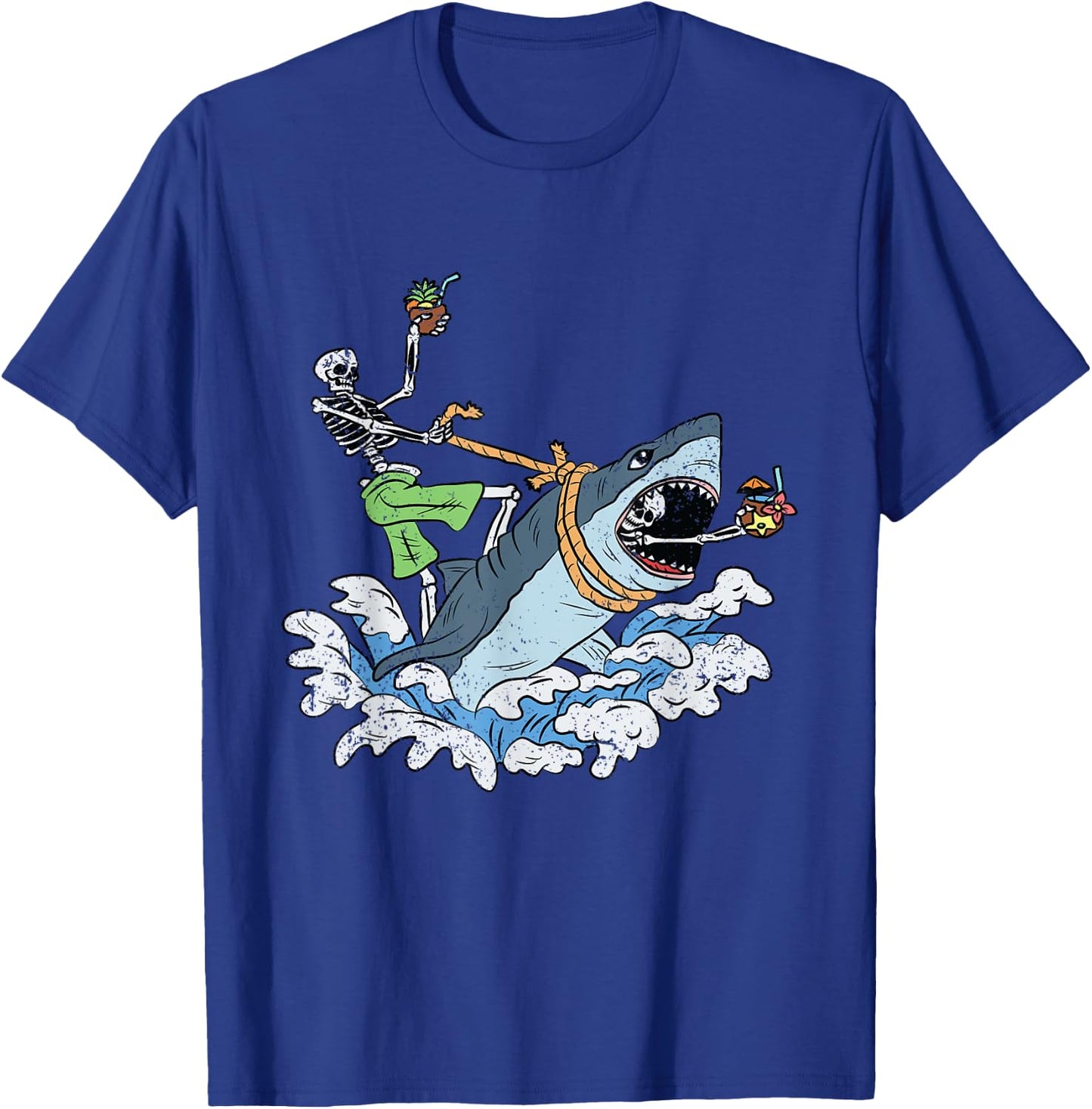 Skeleton Riding Shark Halloween Costume Bones Sea Animal T-Shirt - T-Shirt | Royal