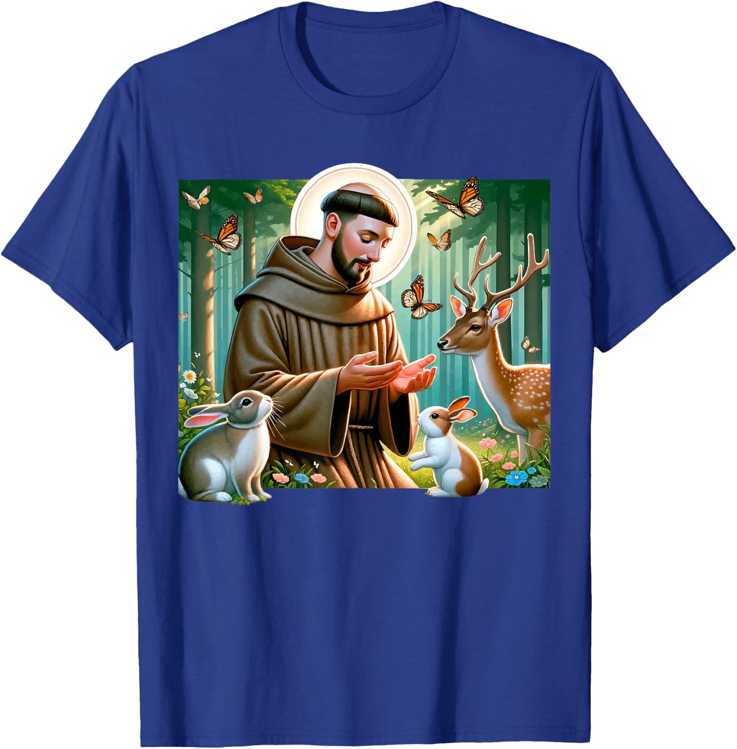 St Francis of Assisi Patron Saint of Animals Forest Catholic T-Shirt - T-Shirt | Royal
