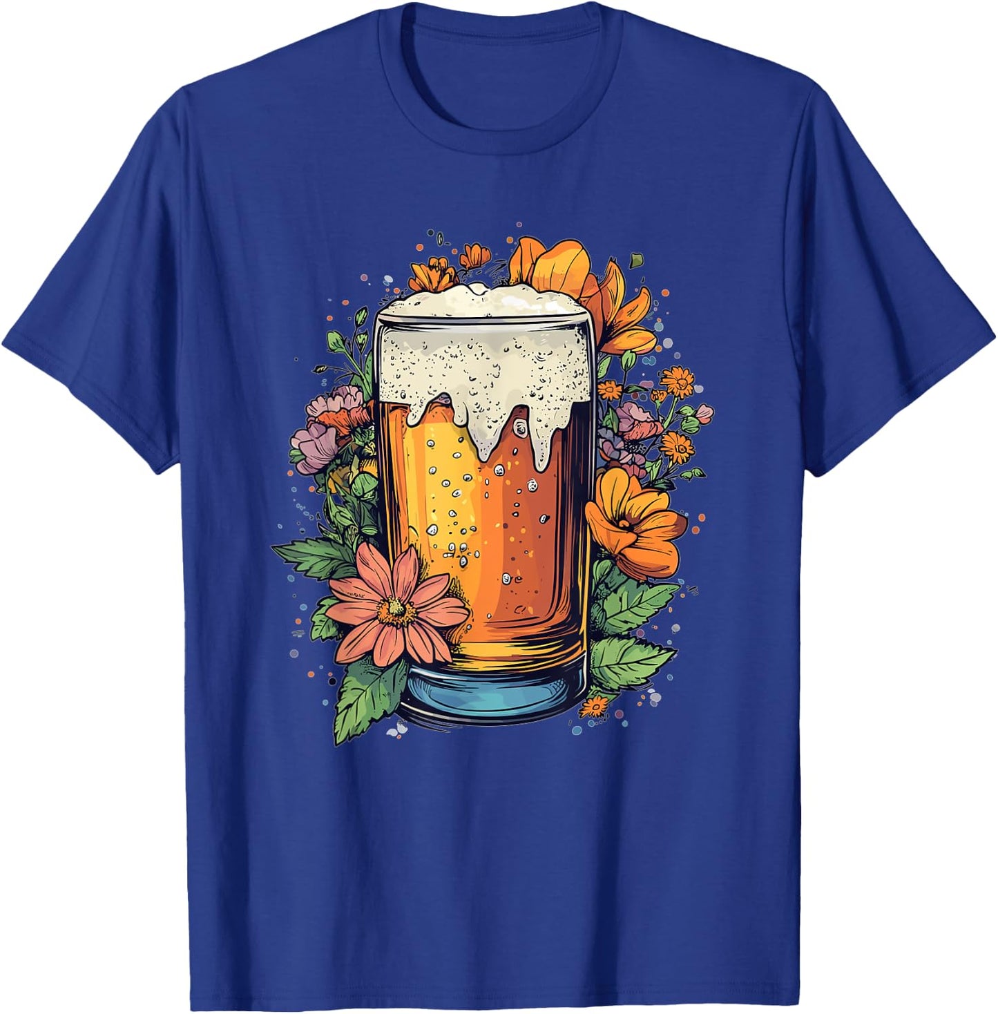 Floral Beer Glass With Blossoming Flowers T-Shirt - T-Shirt | Royal