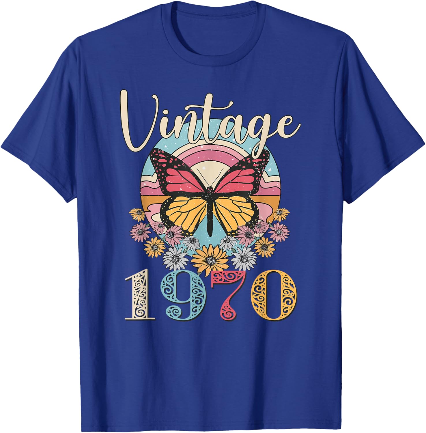 Vintage 52th 1970 Butterfly Floral Birthday Women Mom Gifts T-Shirt - T-Shirt | Royal