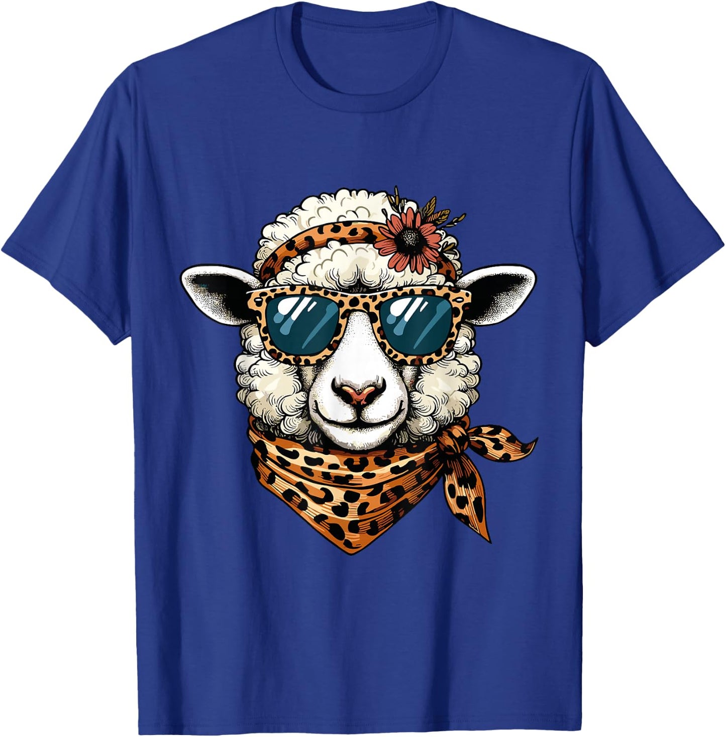 Lamb Sheep Wearing Leopard Scarf Animal Sunglasses T-Shirt - T-Shirt | Royal