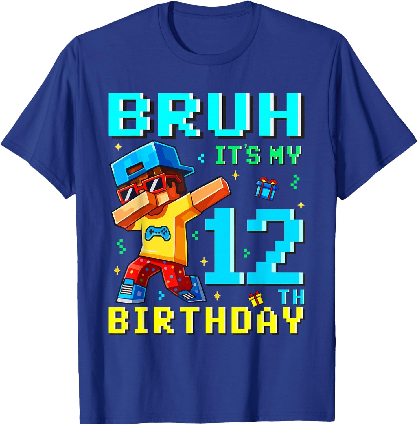 12 Years Birthday Boy Bruh It's My 12th Birthday Game Pixel T-Shirt - T-Shirt | Royal
