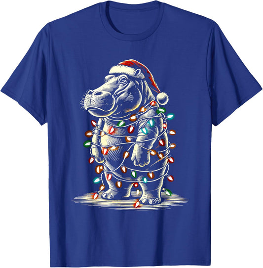Hippopotamus Christmas Santa Hat Pajama Funny Hippo Xmas T-Shirt - T-Shirt | Royal