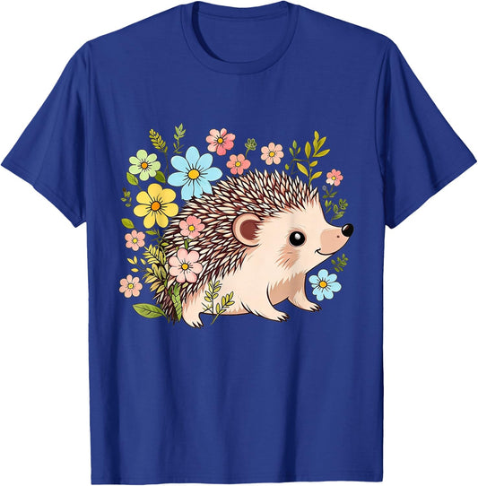 Cute Hedgehog with Flower Funny Animal Lovers Girls Women T-Shirt - T-Shirt | Royal