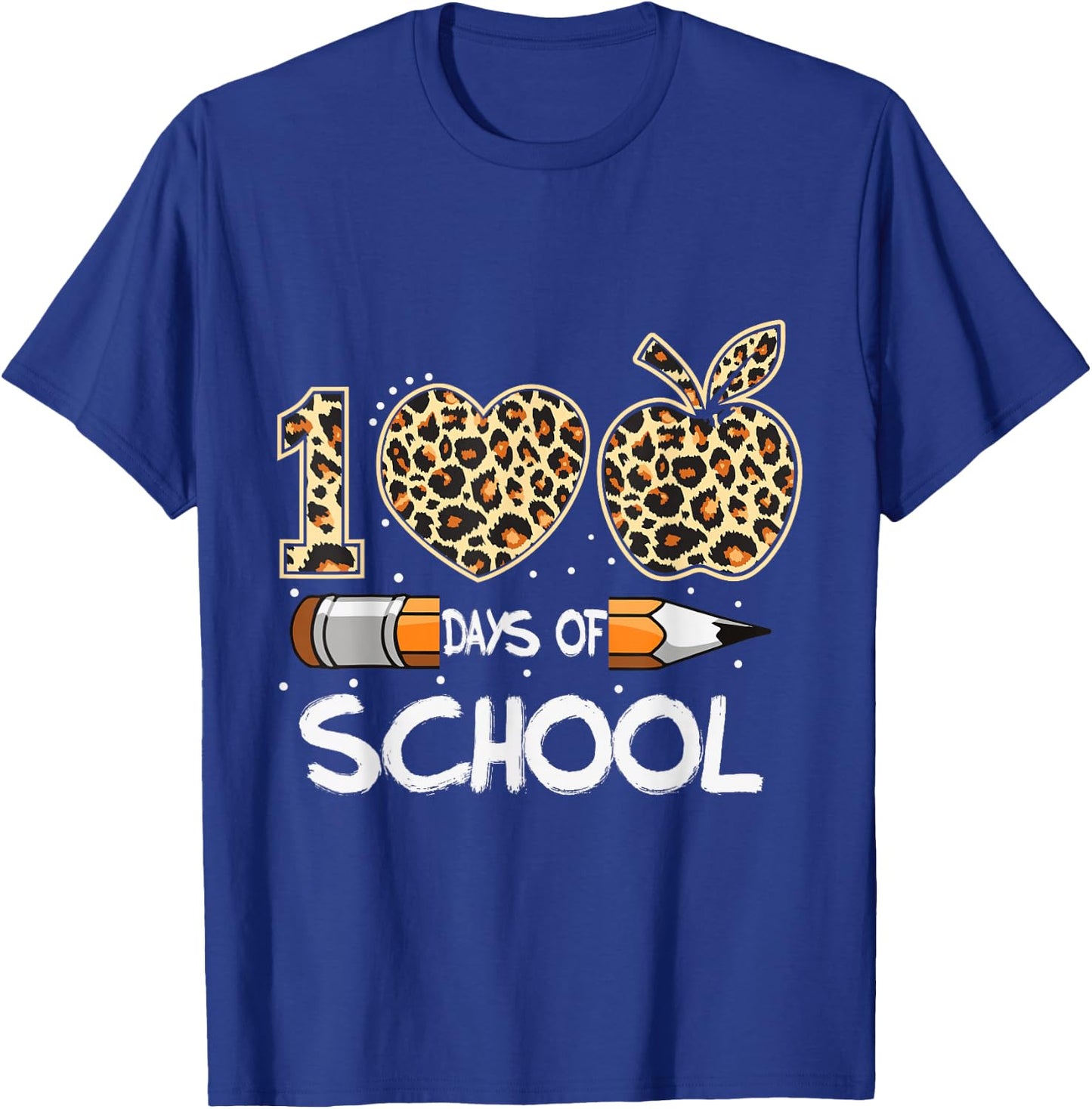 100 Days of School Leopard Print Teacher And Student T-Shirt - T-Shirt | Royal