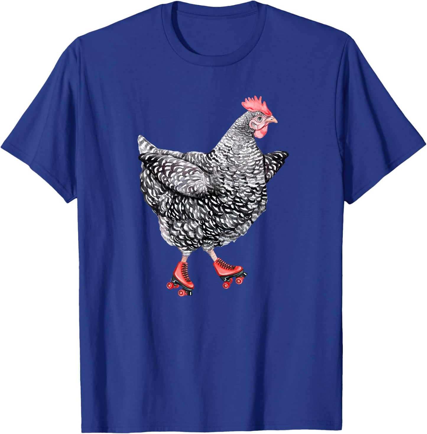 Cute Roller Skating Chicken - Barred Rock Hen Roller Derby T-Shirt - T-Shirt | Royal
