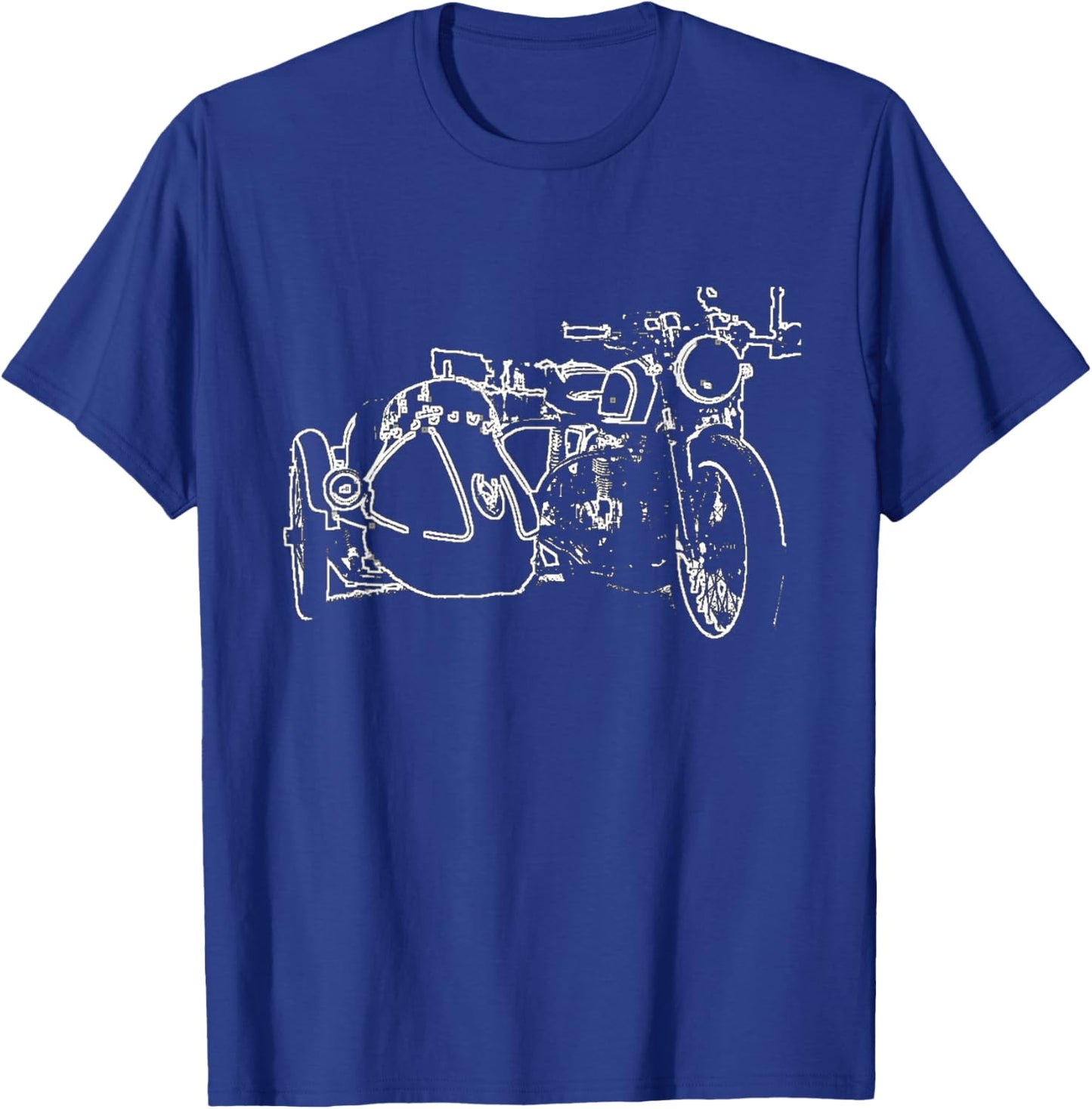 Cool Motorcycle with Sidecar Sketch Line Drawing Art T-Shirt - T-Shirt | Royal