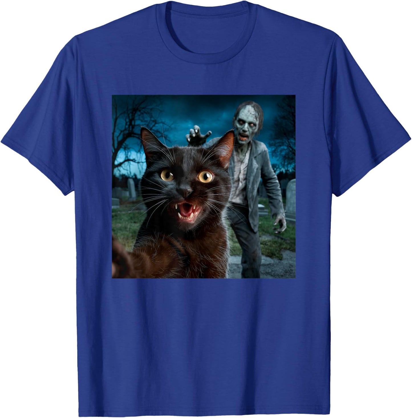 Cat and Zombie Selfie Photo Halloween for Cat Lovers Men Women Kids T-Shirt - T-Shirt | Royal