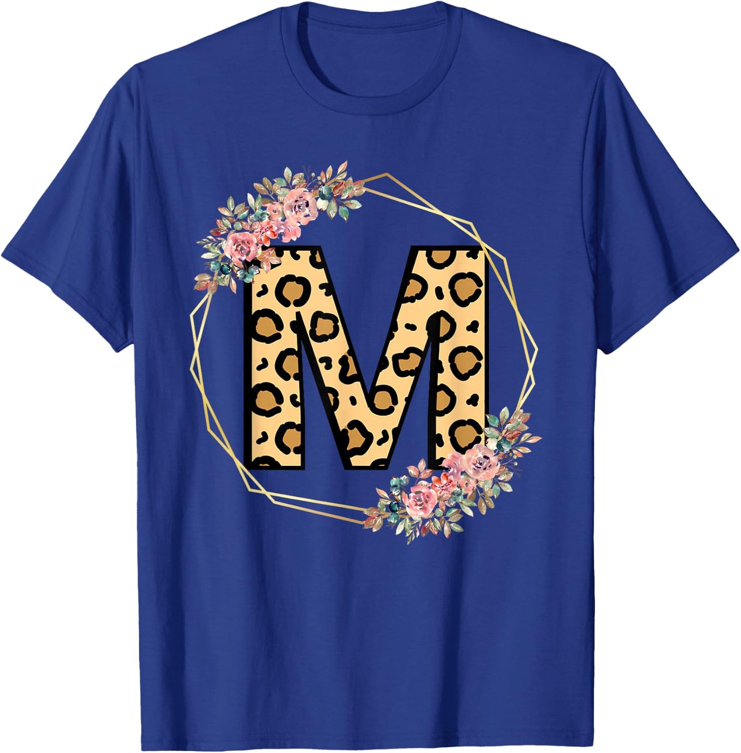 Leopard Letter M Initial Flower Monogram Girls T-Shirt - T-Shirt | Royal