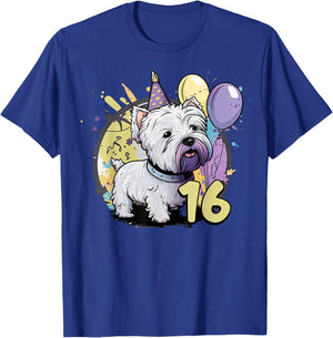 West Highland Terrier Dog 16th Birthday Party 16 Year Old T-Shirt - T-Shirt | Royal