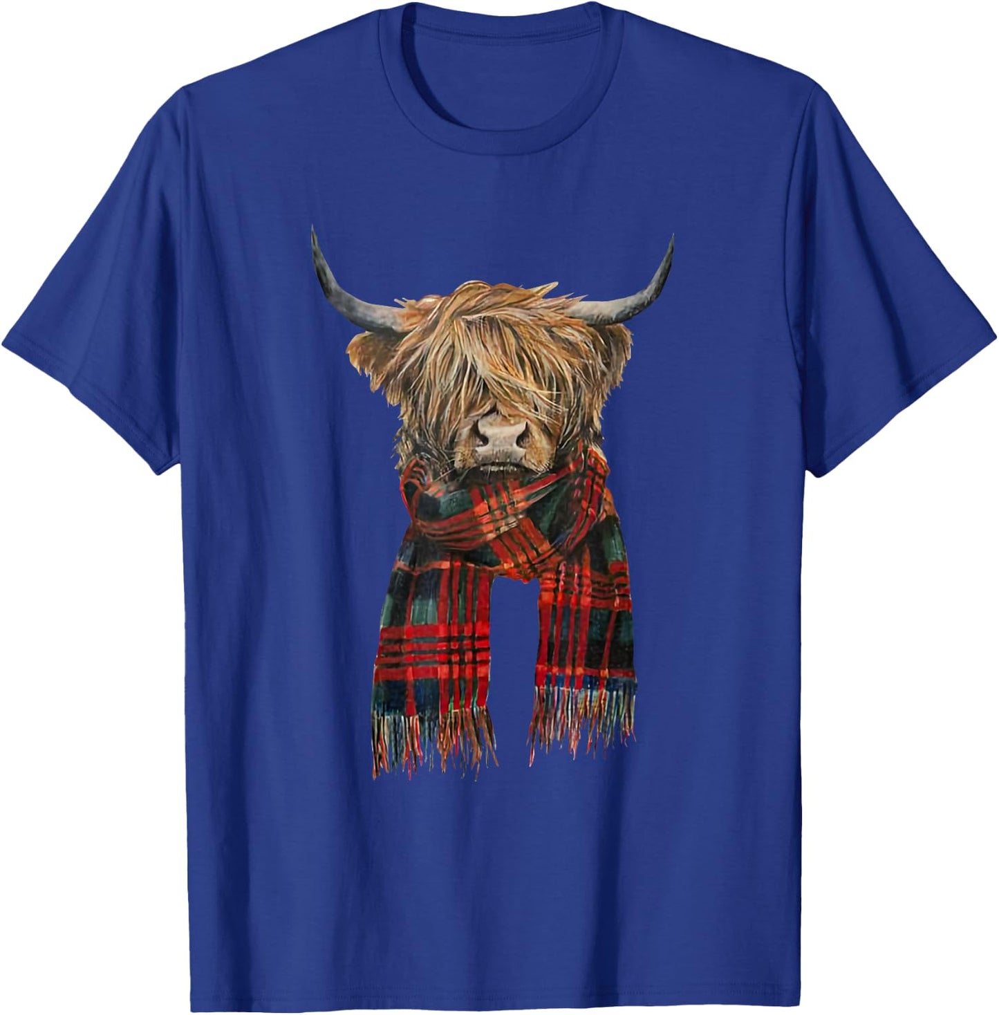 Cute Highland Cow Wearing Buffalo Plaid Scarf Farming Farmer T-Shirt - T-Shirt | Royal