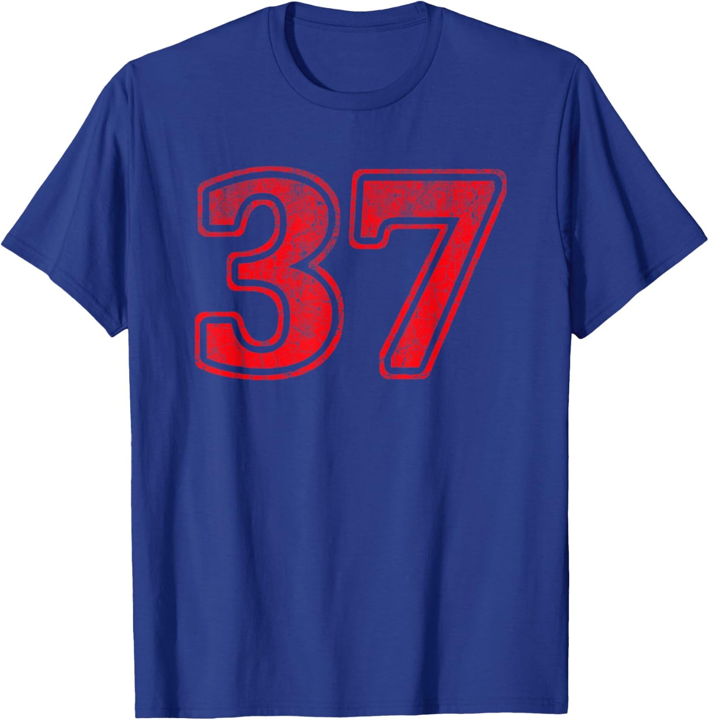 Red 37 Number Thirty Seven Front & Back Vintage Logo Uniform T-Shirt - T-Shirt | Royal