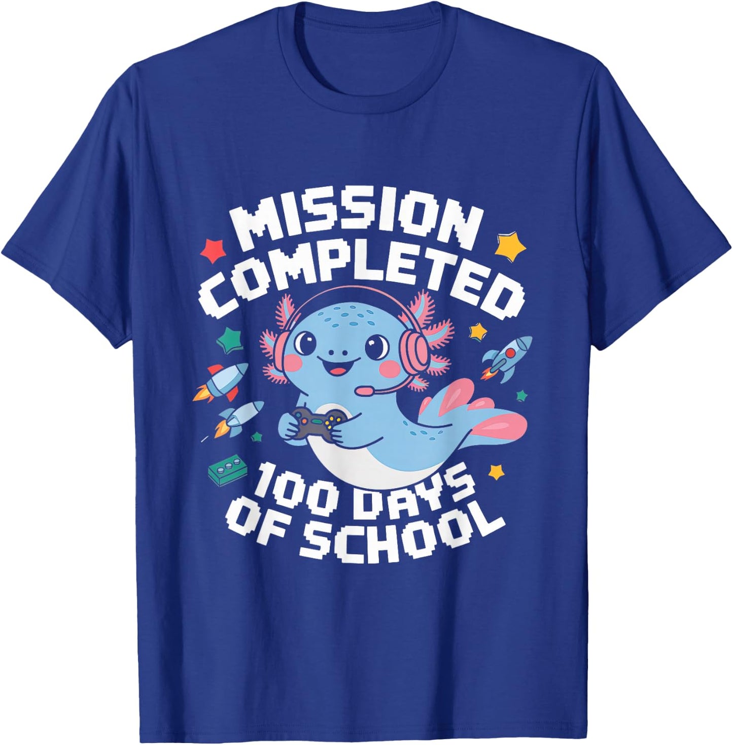 100 Days Of School Boys 100th Day Of School Gamer Axolotl T-Shirt - T-Shirt | Royal