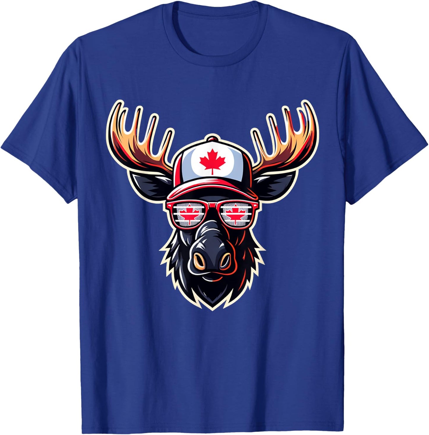 Funny Canada Flag Moose Sunglasses Canadian Flag Maple Leaf T-Shirt - T-Shirt | Royal