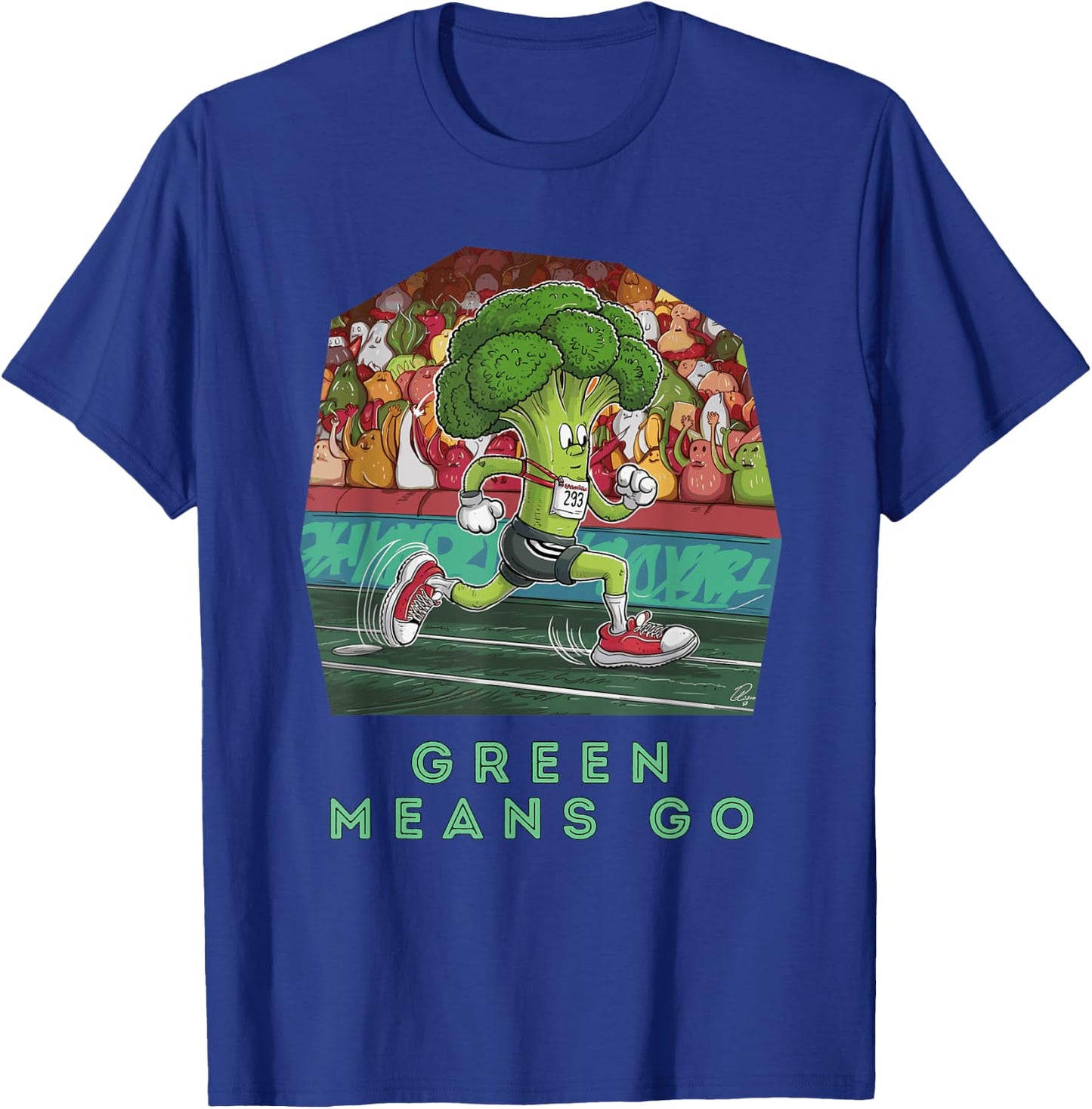 Funny Broccoli Running Cartoon Athletic T-Shirt - T-Shirt | Royal