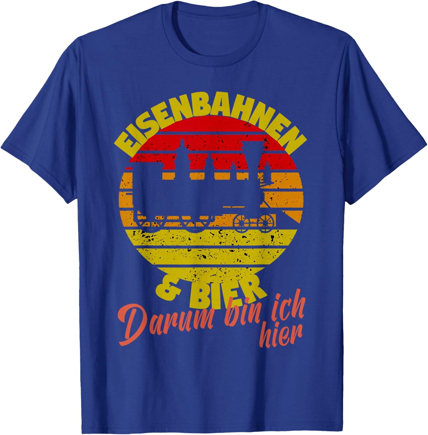 Model Railway with German Text "Eisenbahnen und Bier darum bin ich hier, black T-Shirt - T-Shirt | Royal