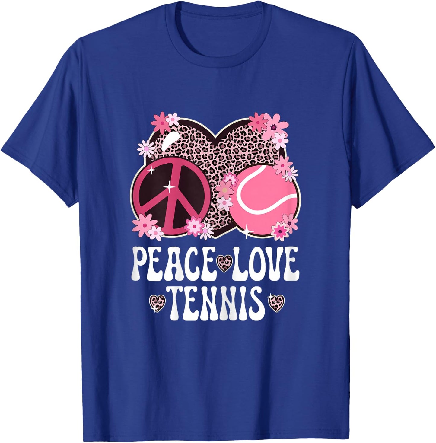 Peace Love Tennis Lover Leopard Print Women Girl Cute Tennis T-Shirt - T-Shirt | Royal