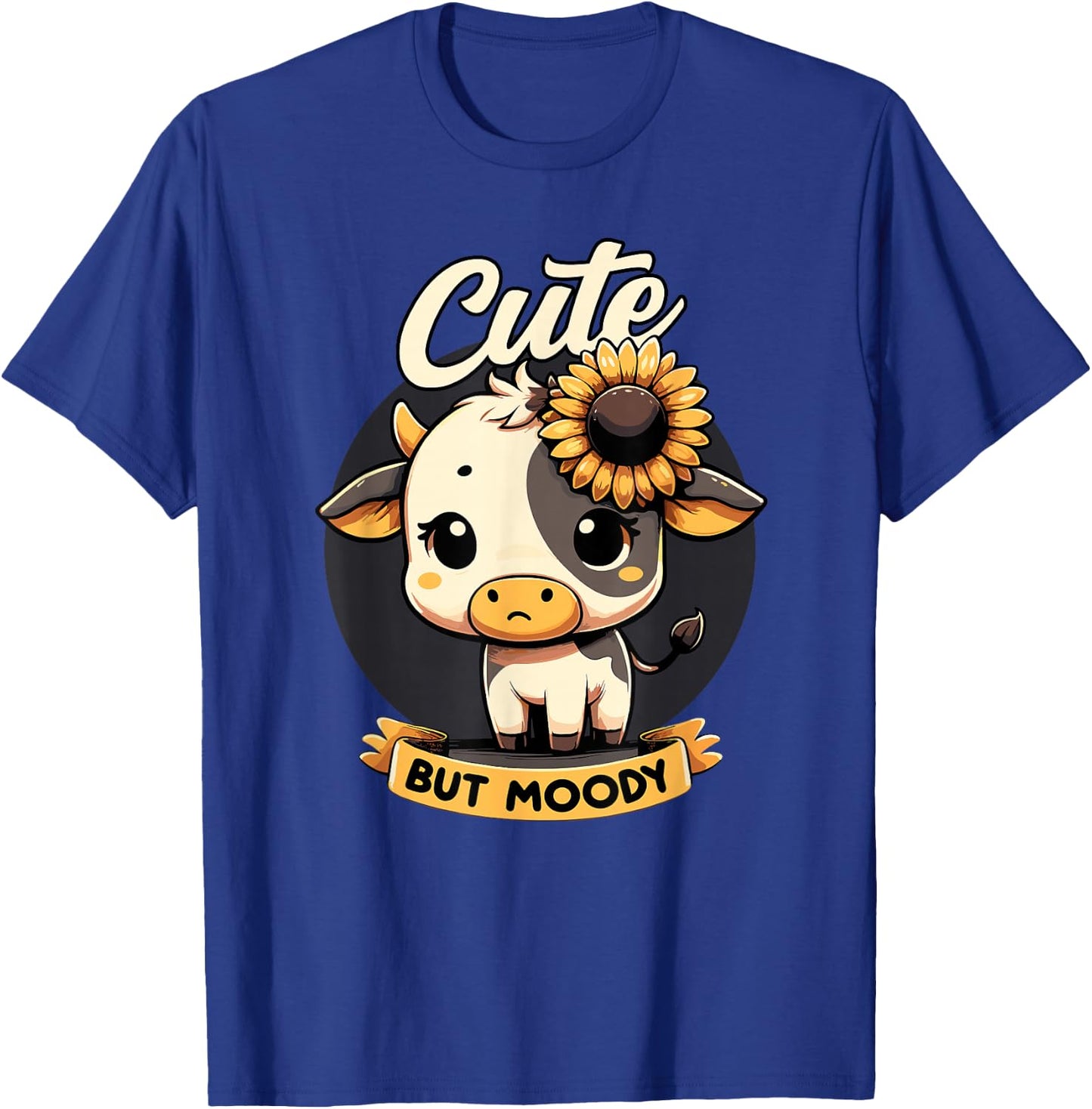 Cute Cow, Cute But Moody, Kids, Farm & Baby Cow Sunflower T-Shirt - T-Shirt | Royal