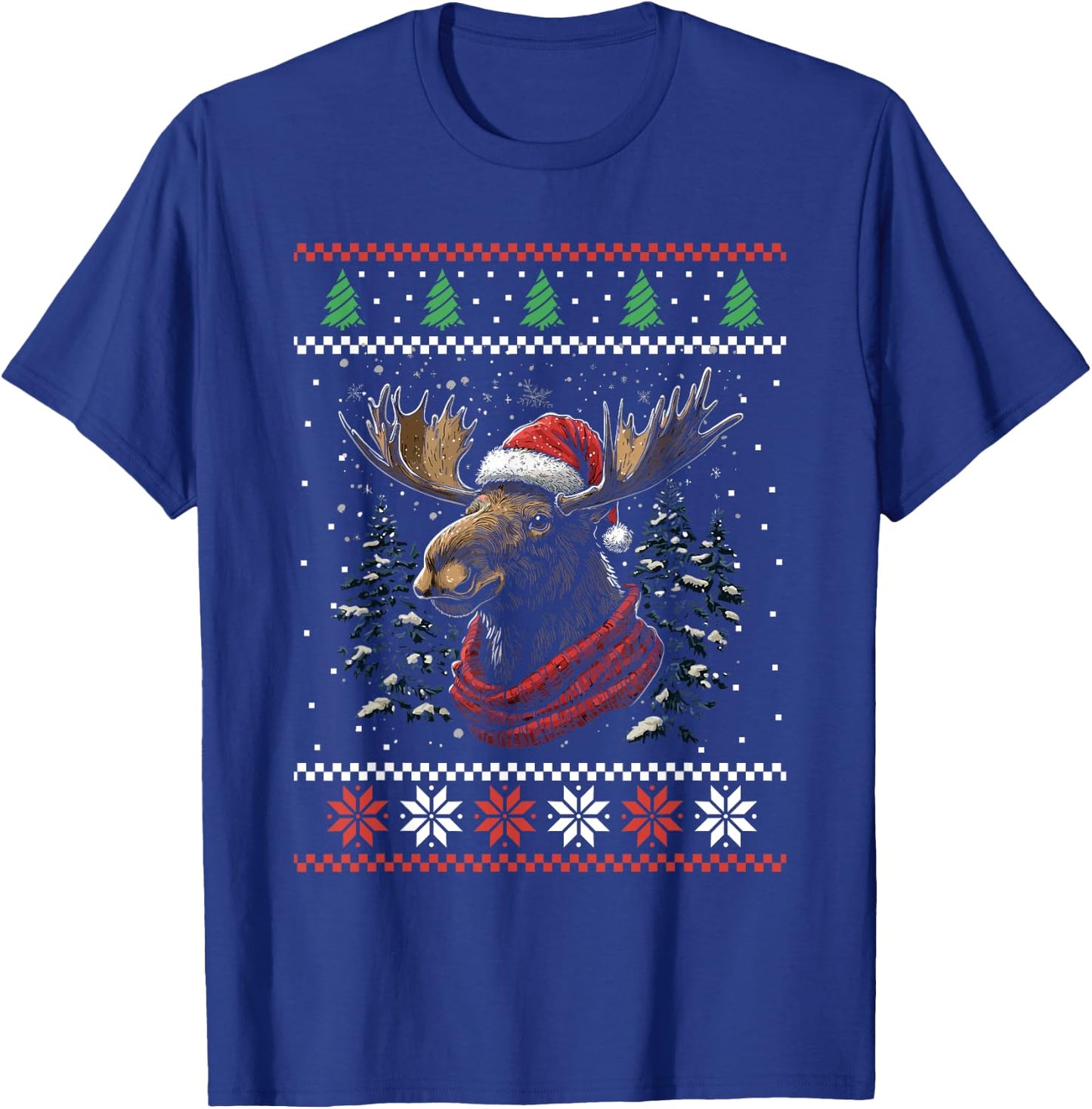 Moose Santa Hat Ugly Christmas Sweater Xmas T-Shirt - T-Shirt | Royal