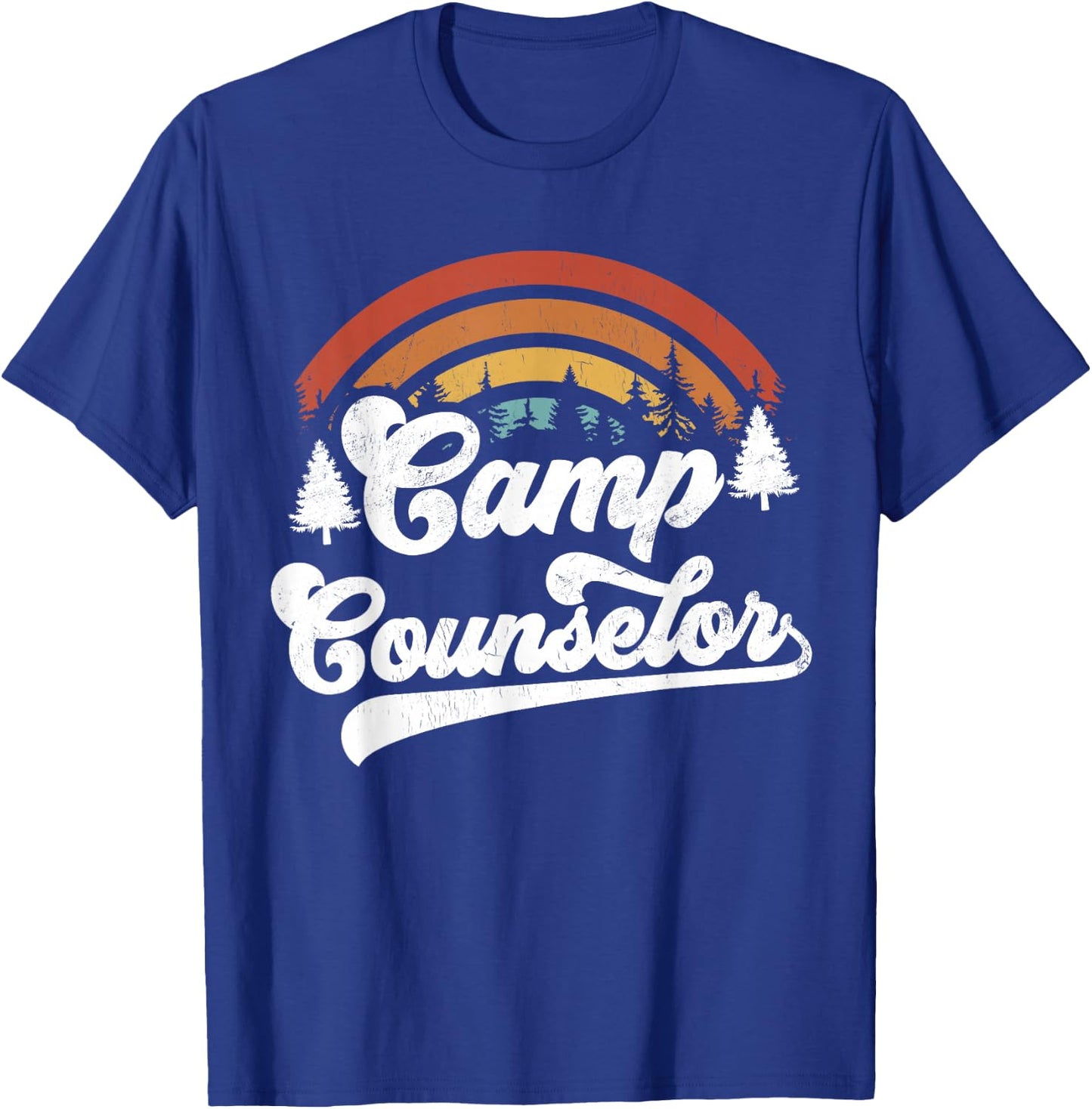 Summer Camp Counselor Staff Groovy Rainbow Camp Counselor T-Shirt - T-Shirt | Royal